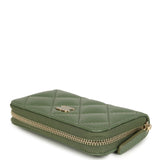 Chanel Classic Zipped Coin Purse Wallet Khaki Shiny Caviar Light Gold Hardware