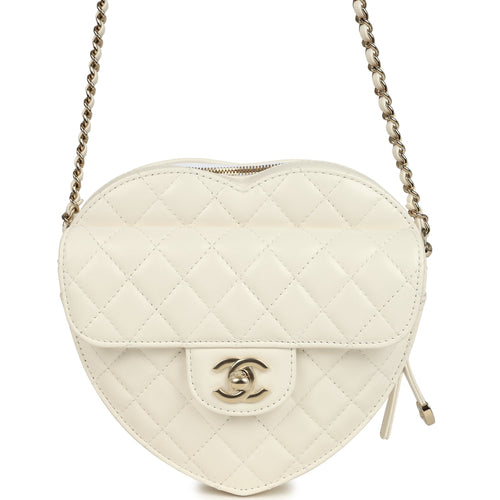 Chanel CC In Love Large Heart Bag with Chain White Lambskin Light Gold Hardware