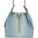 Chanel Medium 25 Hobo Bag Light Blue Washed Denim Antique Gold Hardware