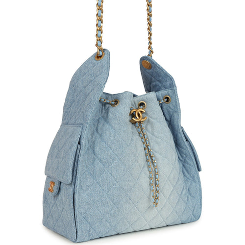 Chanel Medium 25 Hobo Bag Light Blue Washed Denim Antique Gold Hardware