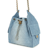Chanel Medium 25 Hobo Bag Light Blue Washed Denim Antique Gold Hardware