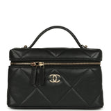 Chanel Top Handle Slim Vanity Case with Chain Black Shiny Caviar Light Gold Hardware