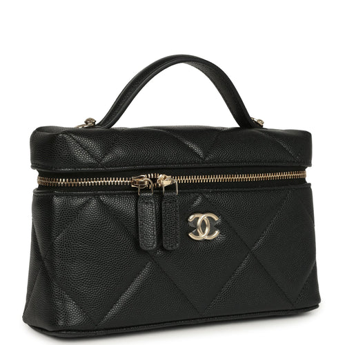 Chanel Top Handle Slim Vanity Case with Chain Black Shiny Caviar Light Gold Hardware
