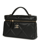 Chanel Top Handle Slim Vanity Case with Chain Black Shiny Caviar Light Gold Hardware