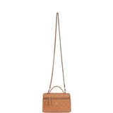 Chanel Top Handle Long Vanity Case with Chain Dark Beige Shiny Caviar Light Gold Hardware