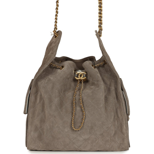 Chanel Medium 25 Hobo Bag Dark Grey Suede Antique Gold Hardware