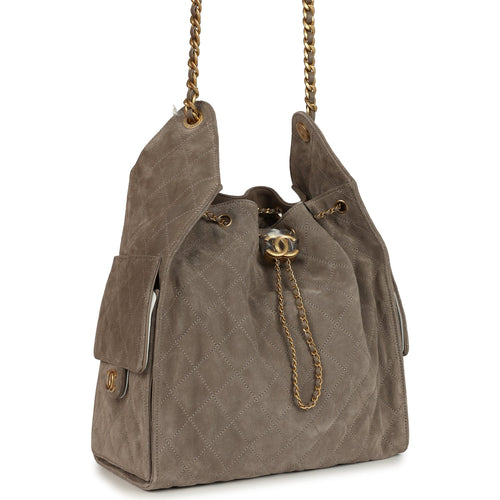 Chanel Medium 25 Hobo Bag Dark Grey Suede Antique Gold Hardware