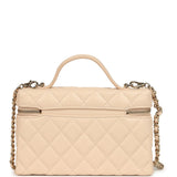Chanel Top Handle Long Vanity Case with Chain Light Beige Shiny Caviar Light Gold Hardware