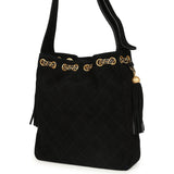 Chanel Large Drawstring Bucket Bag Black Suede Gold Hardware
