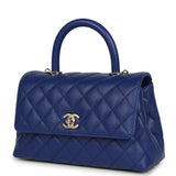 Chanel Mini Coco Top Handle Flap Bag Dark Blue Shiny Caviar Light Gold Hardware