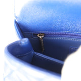 Chanel Mini Coco Top Handle Flap Bag Dark Blue Shiny Caviar Light Gold Hardware