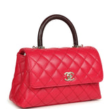 Chanel Mini Coco Top Handle Flap Bag Dark Red Shiny Caviar and Burgundy Lizard Light Gold Hardware