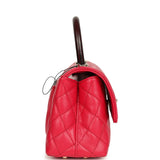 Chanel Mini Coco Top Handle Flap Bag Dark Red Shiny Caviar and Burgundy Lizard Light Gold Hardware