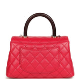 Chanel Mini Coco Top Handle Flap Bag Dark Red Shiny Caviar and Burgundy Lizard Light Gold Hardware
