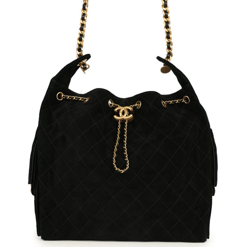 Chanel Medium 25 Hobo Bag Black Suede Antique Gold Hardware