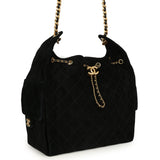 Chanel Medium 25 Hobo Bag Black Suede Antique Gold Hardware