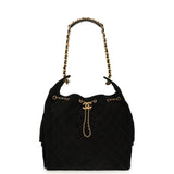 Chanel Medium 25 Hobo Bag Black Suede Antique Gold Hardware