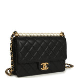 Pre-owned Chanel Small Chic Pearls Flap Bag Black Goatskin Antique Gold Hardware