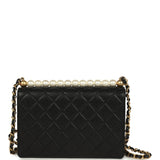 Pre-owned Chanel Small Chic Pearls Flap Bag Black Goatskin Antique Gold Hardware