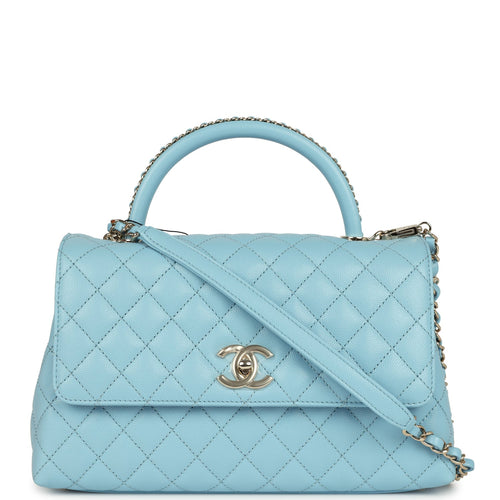 Chanel Small Coco Top Handle Flap Bag Light Blue Shiny Caviar Light Gold Hardware