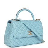 Chanel Small Coco Top Handle Flap Bag Light Blue Shiny Caviar Light Gold Hardware