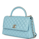 Chanel Small Coco Top Handle Flap Bag Light Blue Shiny Caviar Light Gold Hardware