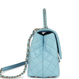 Chanel Small Coco Top Handle Flap Bag Light Blue Shiny Caviar Light Gold Hardware