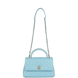 Chanel Small Coco Top Handle Flap Bag Light Blue Shiny Caviar Light Gold Hardware