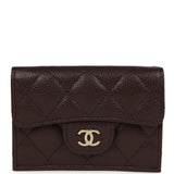 Chanel Small Classic Flap Wallet Dark Brown Shiny Caviar Light Gold Hardware
