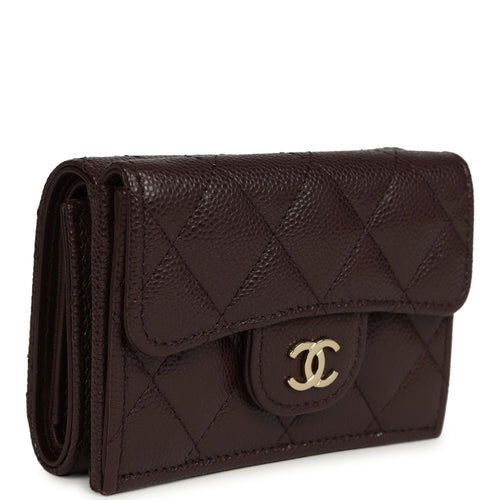 Chanel Small Classic Flap Wallet Dark Brown Shiny Caviar Light Gold Hardware