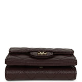Chanel Small Classic Flap Wallet Dark Brown Shiny Caviar Light Gold Hardware