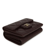 Chanel Small Classic Flap Wallet Dark Brown Shiny Caviar Light Gold Hardware