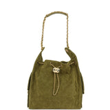 Chanel Medium 25 Hobo Bag Khaki Suede Antique Gold Hardware