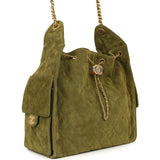 Chanel Medium 25 Hobo Bag Khaki Suede Antique Gold Hardware