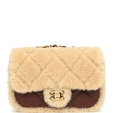 Chanel Mini Shearling Flap Bag Brown Lambskin Brushed Gold Hardware