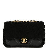 Chanel Medium Shearling Flap Bag Black Lambskin Brushed Gold Hardware
