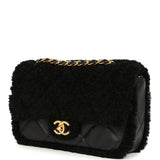 Chanel Medium Shearling Flap Bag Black Lambskin Brushed Gold Hardware