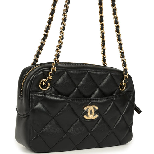Chanel Mini Camera Case Bag Black Shiny Lambskin Gold Hardware