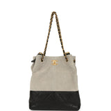Chanel Coco Shopping Bag Dark Grey Suede and Black Shiny Lambskin Brushed Gold Hardware