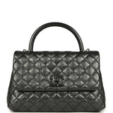 Chanel Small Coco Top Handle Flap Bag Dark Grey Crumpled Calfskin Black Hardware