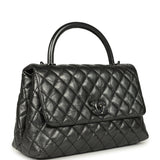 Chanel Small Coco Top Handle Flap Bag Dark Grey Crumpled Calfskin Black Hardware