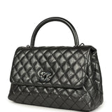 Chanel Small Coco Top Handle Flap Bag Dark Grey Crumpled Calfskin Black Hardware