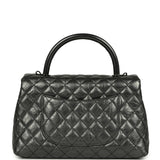Chanel Small Coco Top Handle Flap Bag Dark Grey Crumpled Calfskin Black Hardware