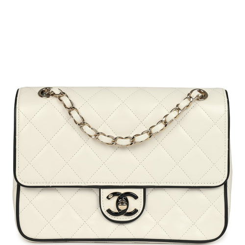 Chanel Small Graphic Frame Flap Bag White and Black Lambskin Light Gold Hardware
