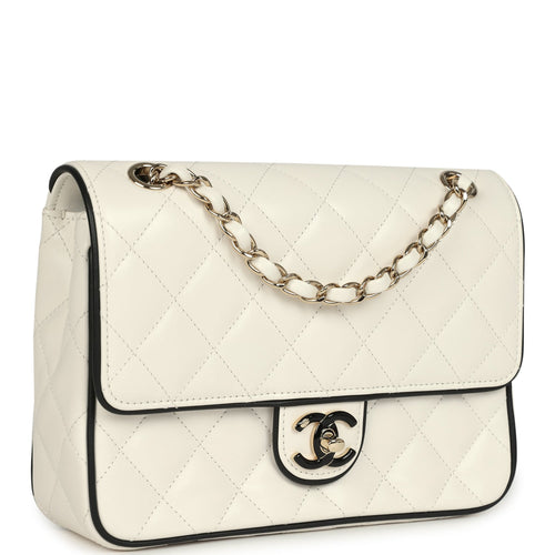 Chanel Small Graphic Frame Flap Bag White and Black Lambskin Light Gold Hardware