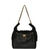 Chanel Small 25 Hobo Bag Black Crumpled Sheepskin and Shearling Antique Gold Hardware