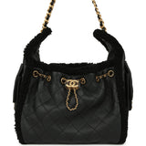 Chanel Small 25 Hobo Bag Black Crumpled Sheepskin and Shearling Antique Gold Hardware