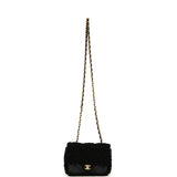 Chanel Mini Shearling Flap Bag Black Lambskin Brushed Gold Hardware