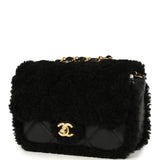 Chanel Mini Shearling Flap Bag Black Lambskin Brushed Gold Hardware