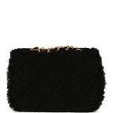 Chanel Mini Shearling Flap Bag Black Lambskin Brushed Gold Hardware